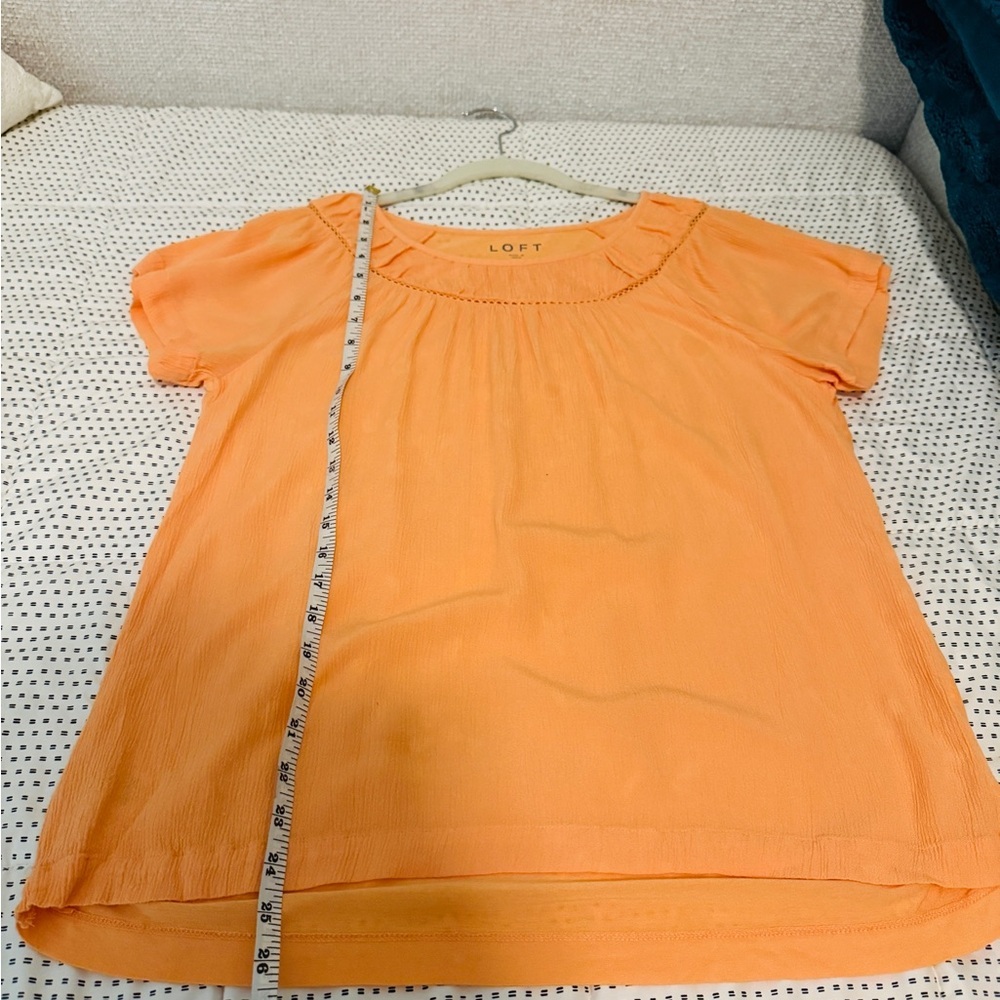 LOFT Soft Orange Pleated Neck Blouse | Size M - Picture 5 of 8